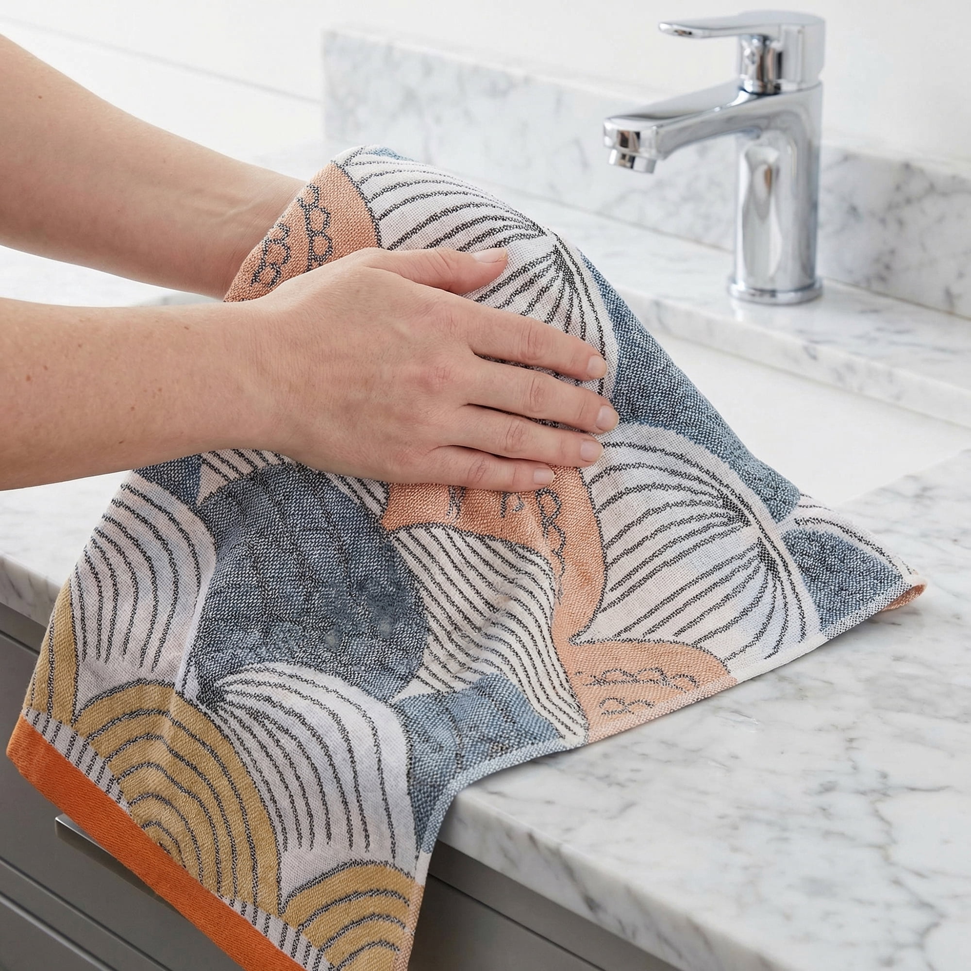 Unique Bargains Boho Cotton Cute Pattern Hand Towel Decorative Blue Orange/Blue 29" x 13"