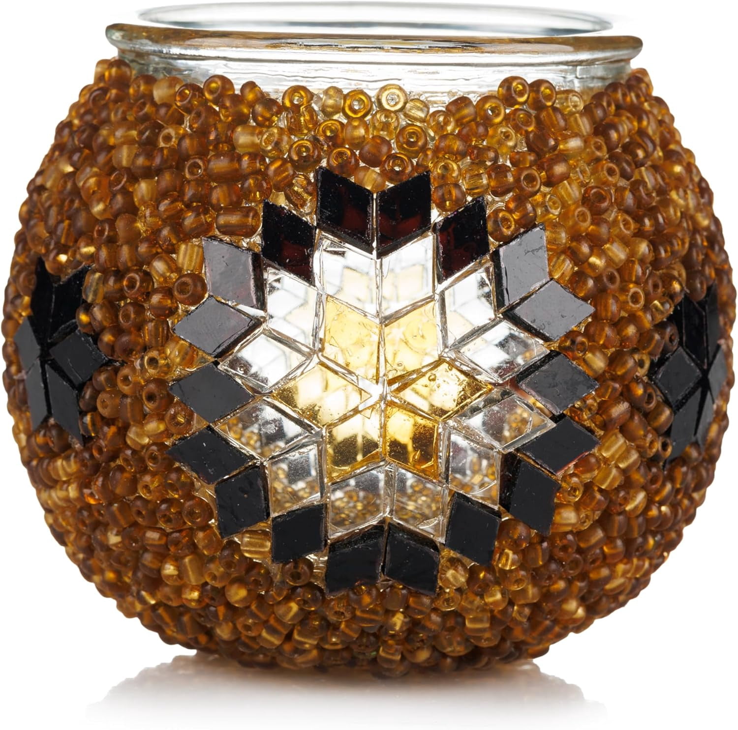 DEMMEX DIY Turkish Mosaic Tealight Candle Holder Kit - No Grout or Plaster - Complete Beginner Mosaic Art & Craft Project for Adults and Teens - 4x4 in. DIY Home Decor & Gift Set (Brown)