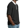 thumbnail image 4 of BVnarty Men's Summer Waffle Knit Raglan Short Sleeve Zip Lapel Top Relaxed Fit Casual Outdoor Street Daily Fashion Tee Black M, 4 of 7