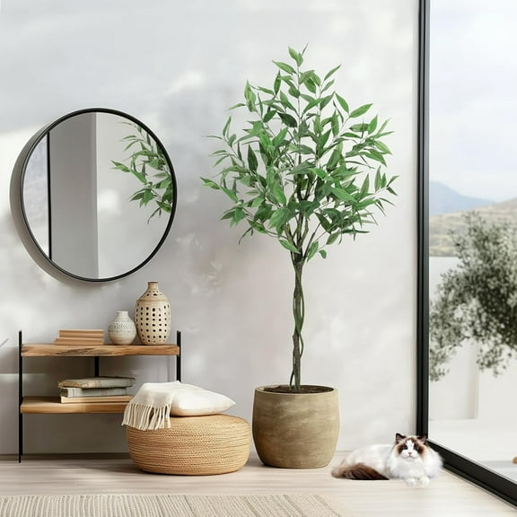 Artificial Tree Plant Eucalyptus Tree 5 FT Tall, Modern Large Fake Plant Decor in Pot for Indoor Outdoor,Home Office Ideal Housewares Gift Decoration, Eucalyptus Tree