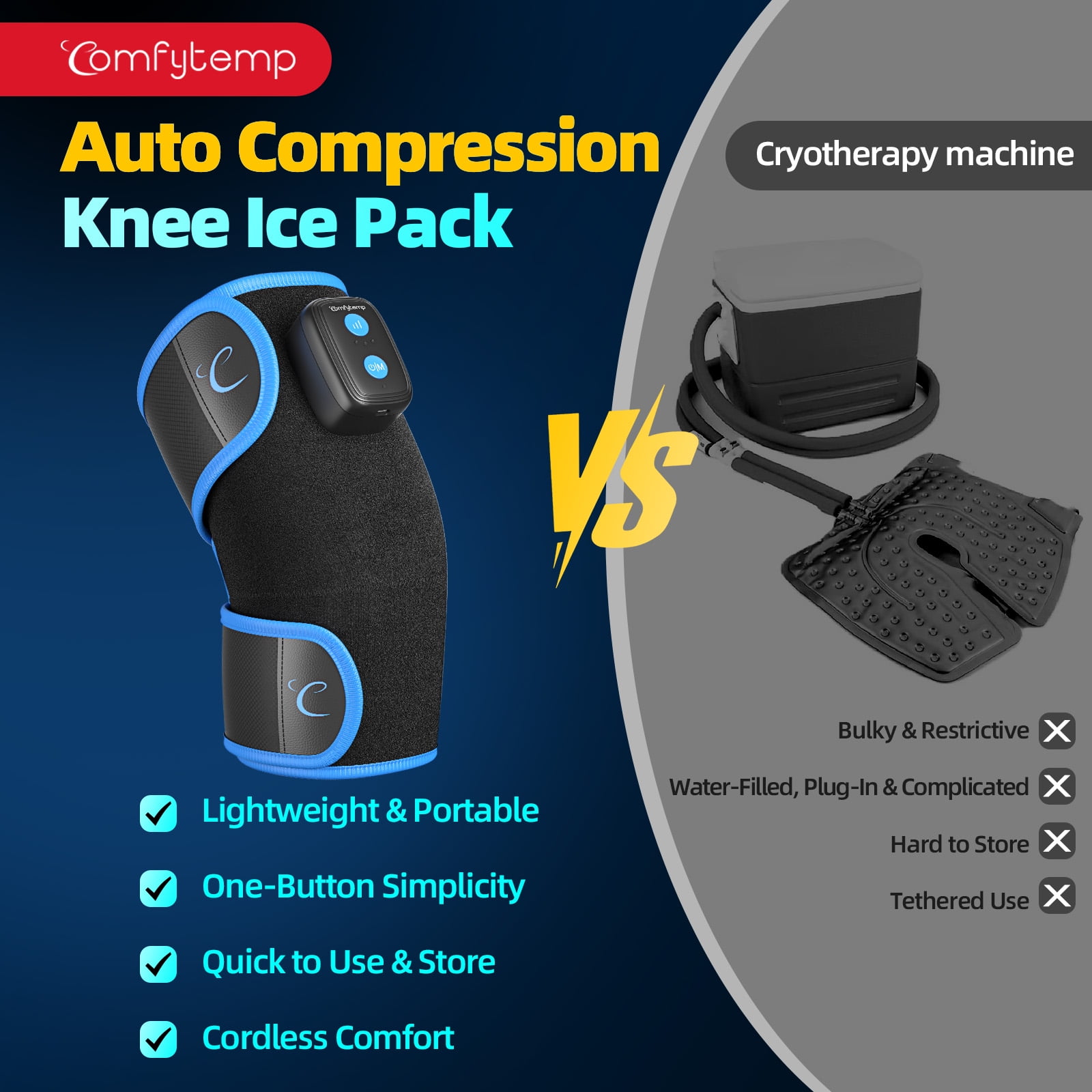Comfytemp Upgrade Compression Ice Pack for Knee Pain Relief, Reusable Hot & Cold Therapy for Sprains, Recovery, Inflammation, Swelling