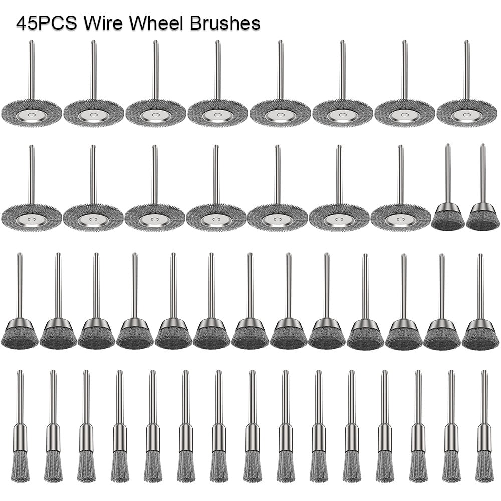 45pcs Wire Nylon Wheel Bowl Pen Polishing Mix Brush Set for Dremel Rotary Tool 