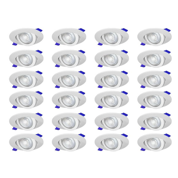 Nadair, 4’’ LED Recessed Gimbal (Swivel) Ultra Slim Lights, NO Part of Ceiling Visible Through The Eyeball Gap, 24-Pack, IC and Non-IC, Dimmable, 8W=50W, 600 Lumens, 3000K (Warm White), Quick Connect