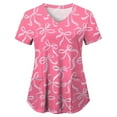 thumbnail image 4 of NIEWTR Women's V Neck Patterned Scrub Tops Breathable Medical Work Tunics with Pockets Stretch Fabric(Hot Pink,S), 4 of 5
