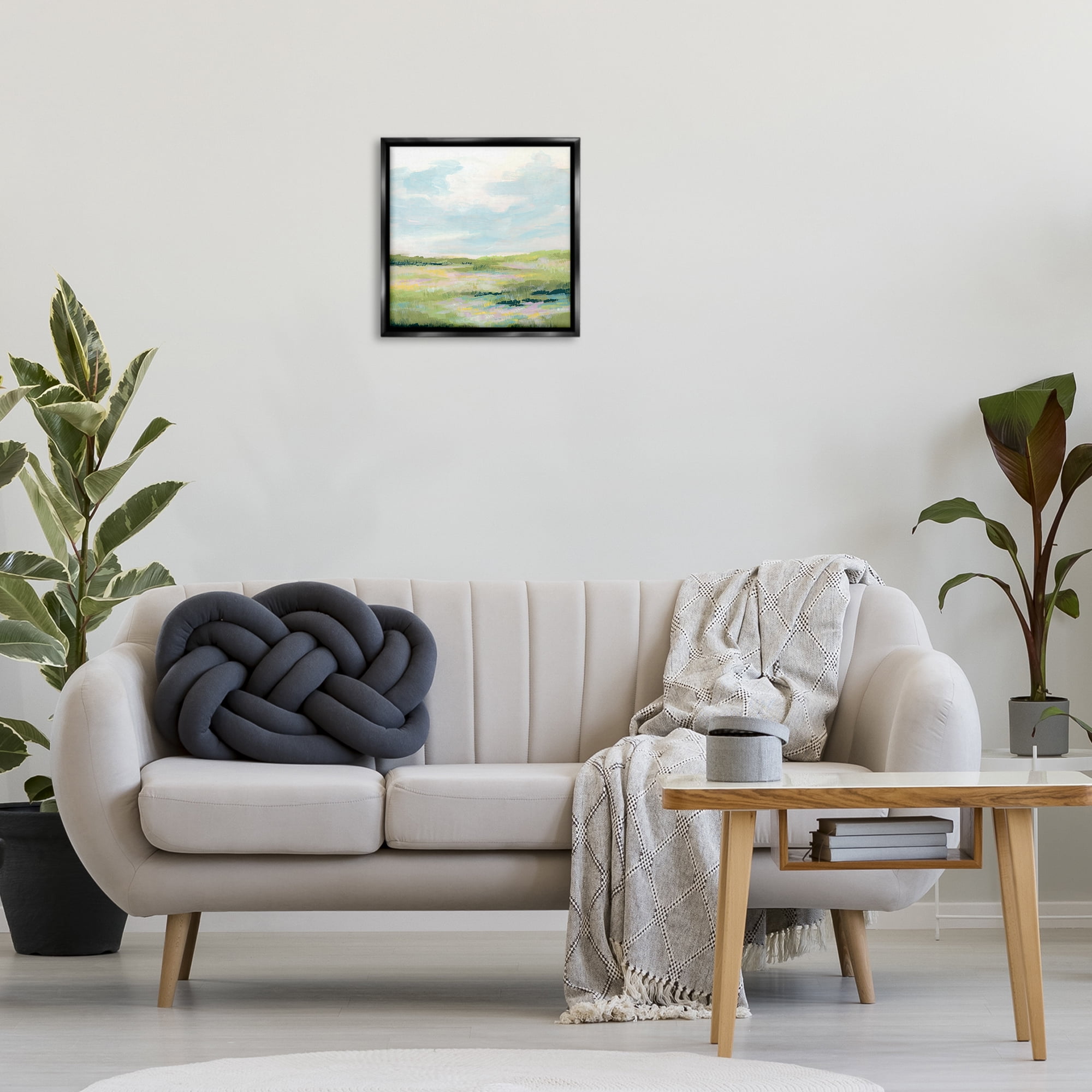 Stupell Industries Pastel Meadow Landscape Landscape & Nature Painting Black Floater Framed Canvas Art Print Wall Art, 18 x 18