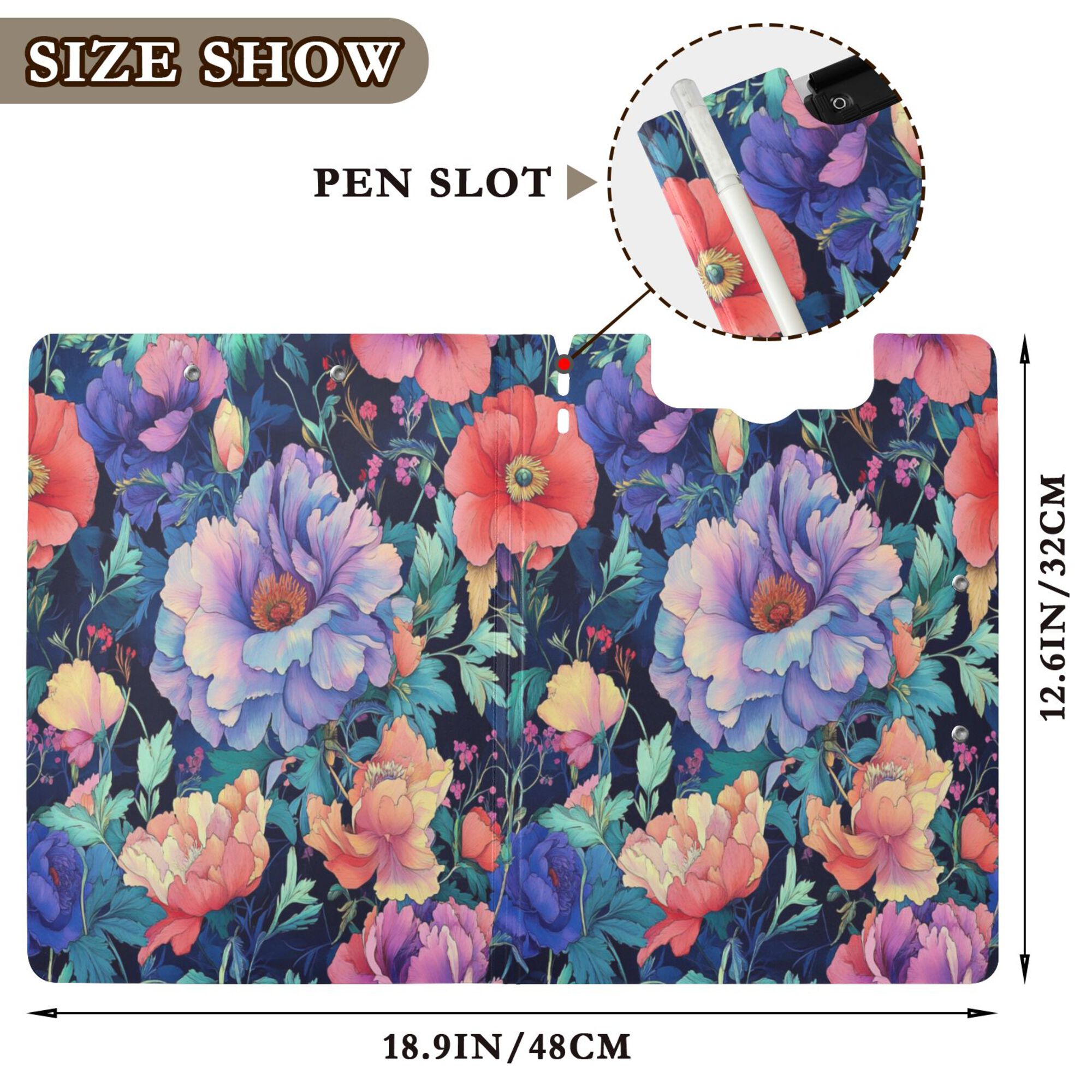 FORMRS A4 Clipboard Folder with Pen Holder Horizontal Foldable School Office Binder, Puprle Ethereal Floral Harmony