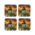 thumbnail image 2 of Balery 4 Pcs Fall Village Sceneryleather Coasters Set, Drink Table Cup Coasters For Living Room Kitchen Coffee Decor, 2 of 9