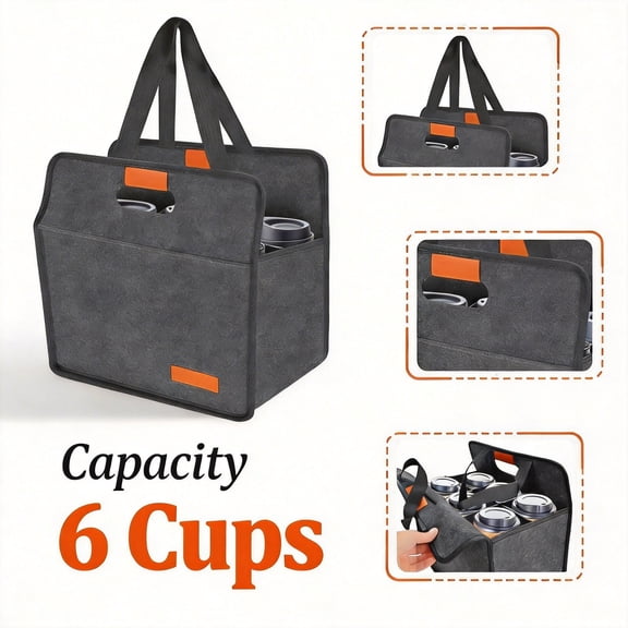 6-Cup Reusable Insulated Drink Carrier with Handle, Thickened Felt Portable Beverage Caddy for Delivery, Parties, and Picnics, Gray