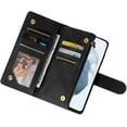 thumbnail image 5 of Wallet Case for Samsung Galaxy S21 FE, Premium Vintage PU Leather Magnetic Closure Handbag Zipper Pocket Case Kickstand Card Holder Slots with Wrist Strap TPU Shockproof Flip Case - Black, 5 of 7