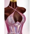 thumbnail image 6 of Pink Iridescent Halter Backless Ruched Mini Dress For Party, 6 of 8