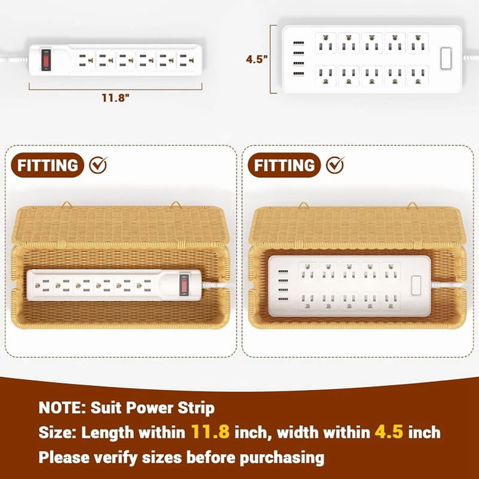 Cable Management Box, Power Strip Organizer with Locked Cover,Handmade Rattan Cable Organizer Cords Hider,Cord Organizer