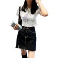 thumbnail image 3 of Corto impreso camiseta cuello redondo manga corta lindo ajuste slim fit mujeres verano Top para compras diario, 3 of 8