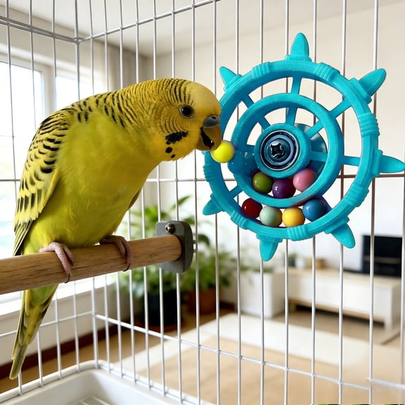 Forestwhale 3.8" Rotating Bead Parrot Ship Wheel Toy Interactive Chewing Toy for Medium Large Parrots Durable Metal & Bird Cage Enrichment