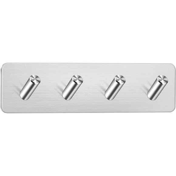 Jinsinto 3M Adhesive Wall Hook, Stainless Steel Wall Mounted Coat Rack (4 Hooks) 18*4.5*3cm