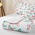 thumbnail image 4 of Erosebridal Cute Butterfly Quilt King, Princess Wildlife King Coverlet Set, Pink Reversible, Blush Mint Watercolor, 3 Pieces (1 Bedspread and 2 Pillowcases), 4 of 7
