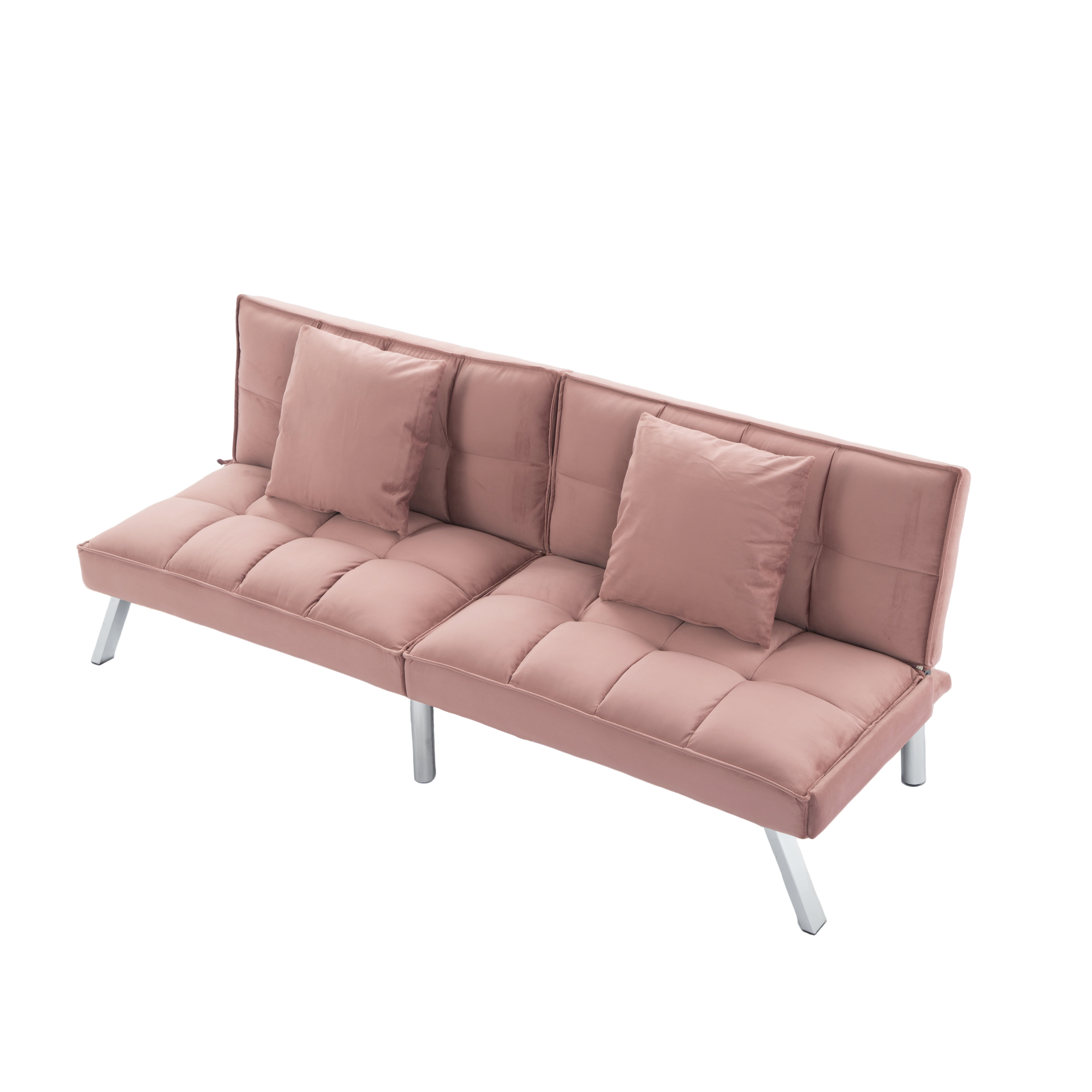 Gewnee Modern Velvet Futon Sofa Bed,67.7" Convertible Sleeper Sofa Bed with Throw Pillows，5 Adjustable Backrest Angles,Loveseat for Small Place,Pink
