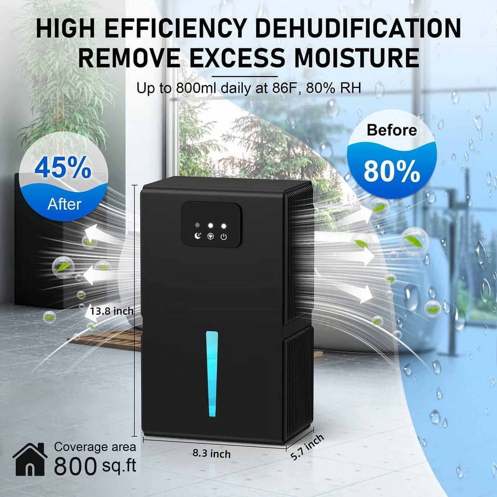 EGEH Dehumidifiers for Home, 85 OZ Dehumidifier for Room with Auto Shut Off, Sleep Mode (800 sq. ft) Black