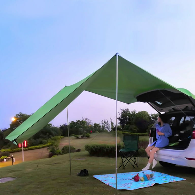 Aoujea Camping Accessories Car Awning,Sun Shelter Waterproof,Tent Camping  Tarp,Car Side Awning Tent With 210D Silve-r Coated Oxford Cloth Car Awning  Tarp Detachable Tarp Poles For SUV 