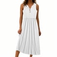 thumbnail image 4 of Women Summer Maxi Dress Solid Color Sleeveless V Neck Button Pleated Elegant Flowy Sundress with Pockets Casual Beach Vacation Dresses, 4 of 8