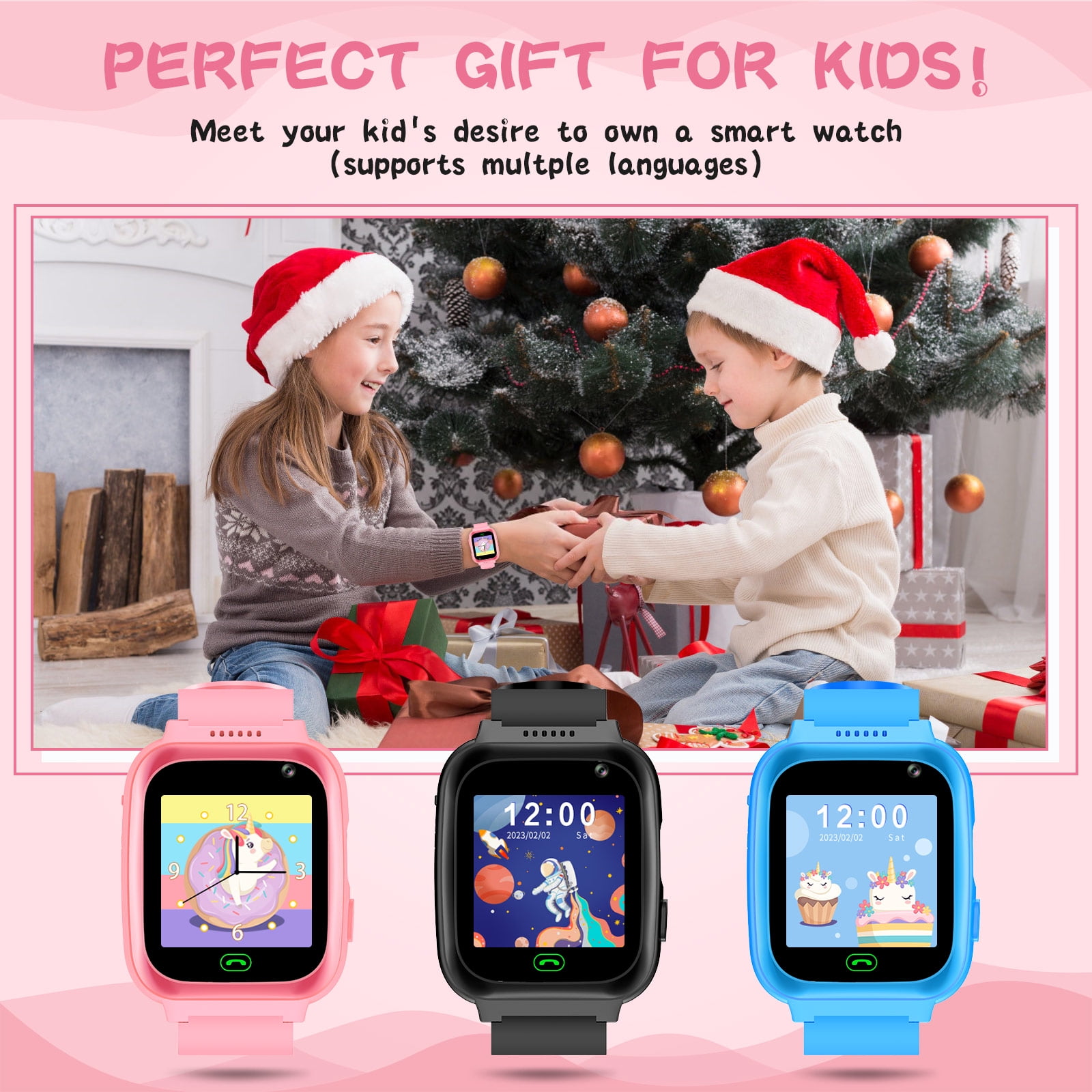 SHANNA Smart Watch for Kids, Kids Smartwatches Phone with Text and Call, Games Camera Alarm Flashlight Music Player for 3-12 Boys Girls, Pink