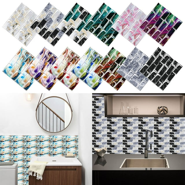 JHGoosa Mosaics Creative 3D Tile Stickers Simulation Decoration DIY Floor Plane Wall Stickers Bright Film