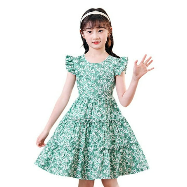 Robes Fille Manches à Volants Robe d'Été à Volants Robe Florale pour Filles Robe Tutu