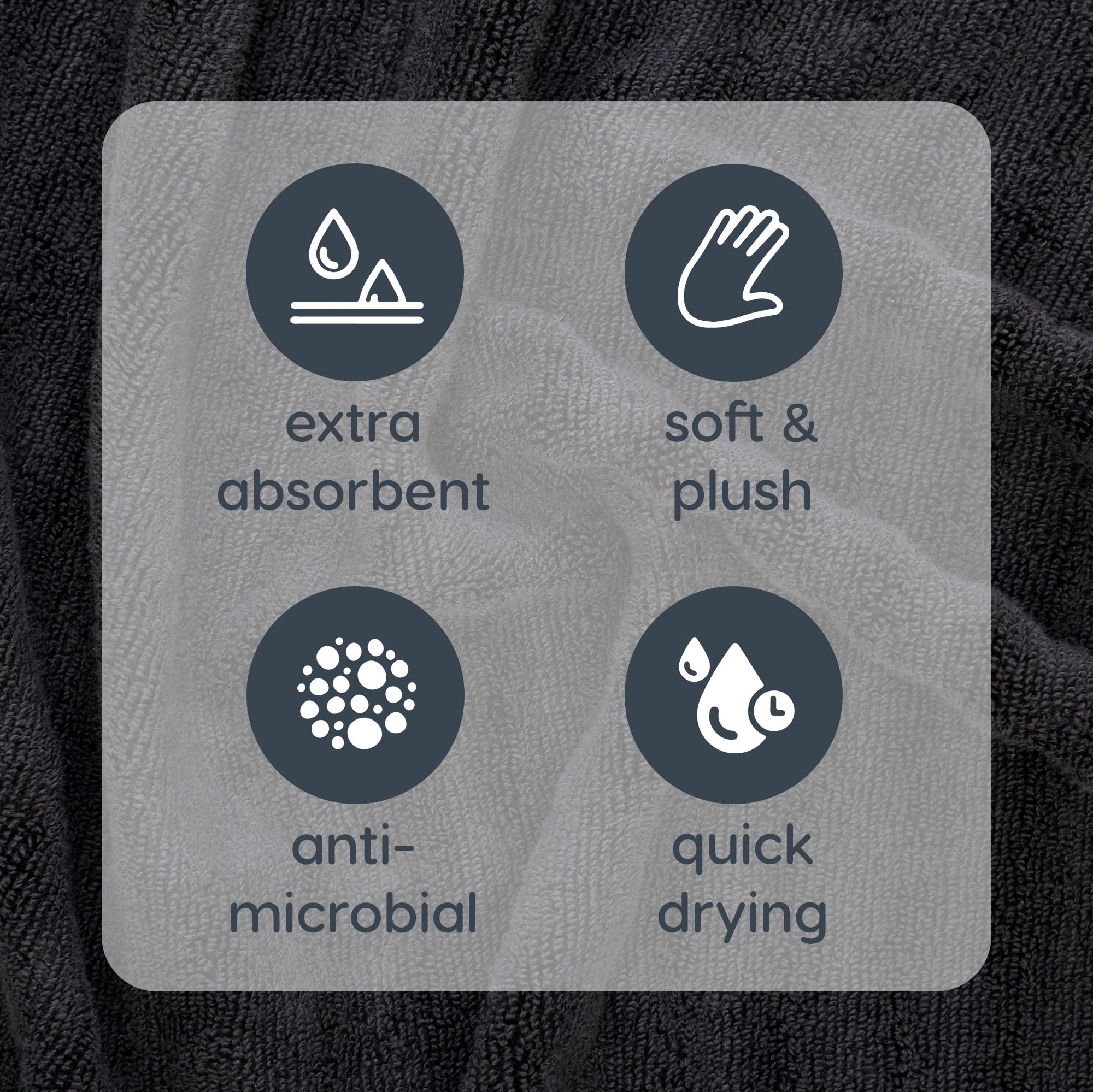 (2 pack) Mainstays Performance Cotton Bath Towel, Super Soft Quick Dry Fade Resistant, Textured Black