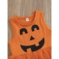 thumbnail image 5 of Bagilaanoe Toddler Baby Girl Halloween Romper Dress Grimace Pattern Sleeveless A-line Princess Bodysuit 6M 12M 18M 24M 3T 4T 5T Casual Mesh Stitching Dress, 5 of 7
