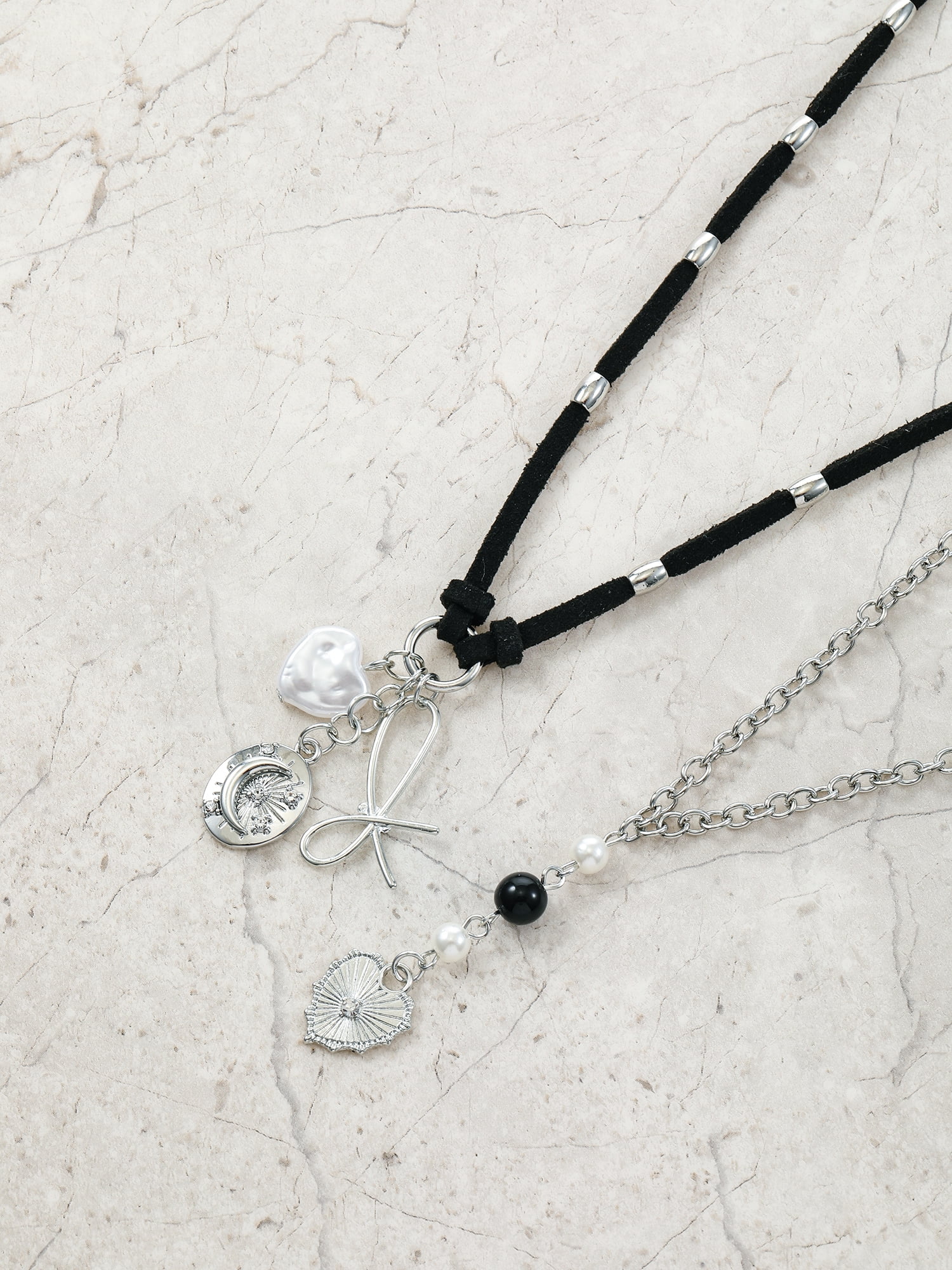 No Boundaries Silvertone Necklace Set, Black, 2 Pieces
