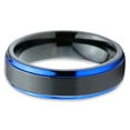 thumbnail image 2 of P. Manoukian Tungsten Wedding Band Ring 6mm for Men Women Black Blue Center Line Stepped Edge Brushed Lifetime Guarantee Size 4, 2 of 4