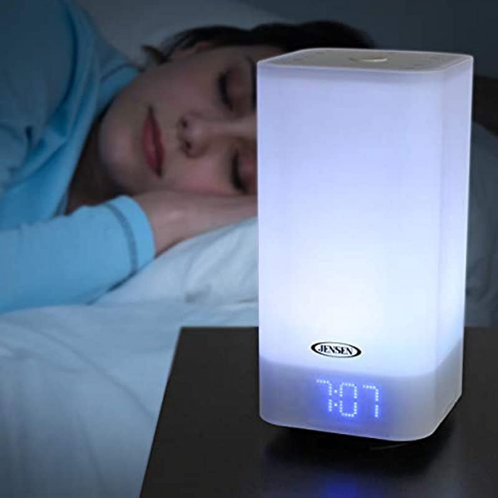 JENSEN JCR-370 Color Changing Mood Lamp Digital Dual Alarm Clock Radio, White