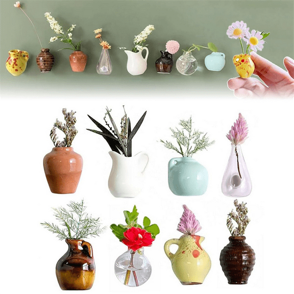 8PCS Mini Vase Magnets for Fridges, Mini Ceramic Vase Refrigerator Magnets, 3D Flower Vase Cute Plant Vase Fridge Magnet