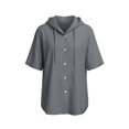 thumbnail image 7 of GZWYHT Women's Loose Fit Hooded Short Sleeve Blouses Button Front Breathable Lightweight Casual Summer Shirts Comfy Tops for Loungewear Gray XL, 7 of 7