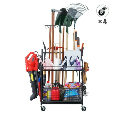 

kwakyh Tool Organizer Racks Garage Yard Tool Racks with Wheels Garage Organizers Storage Hold Garden Tools Cart Yard Tool Holder for Garage Shed Garden Tool Stand Carts