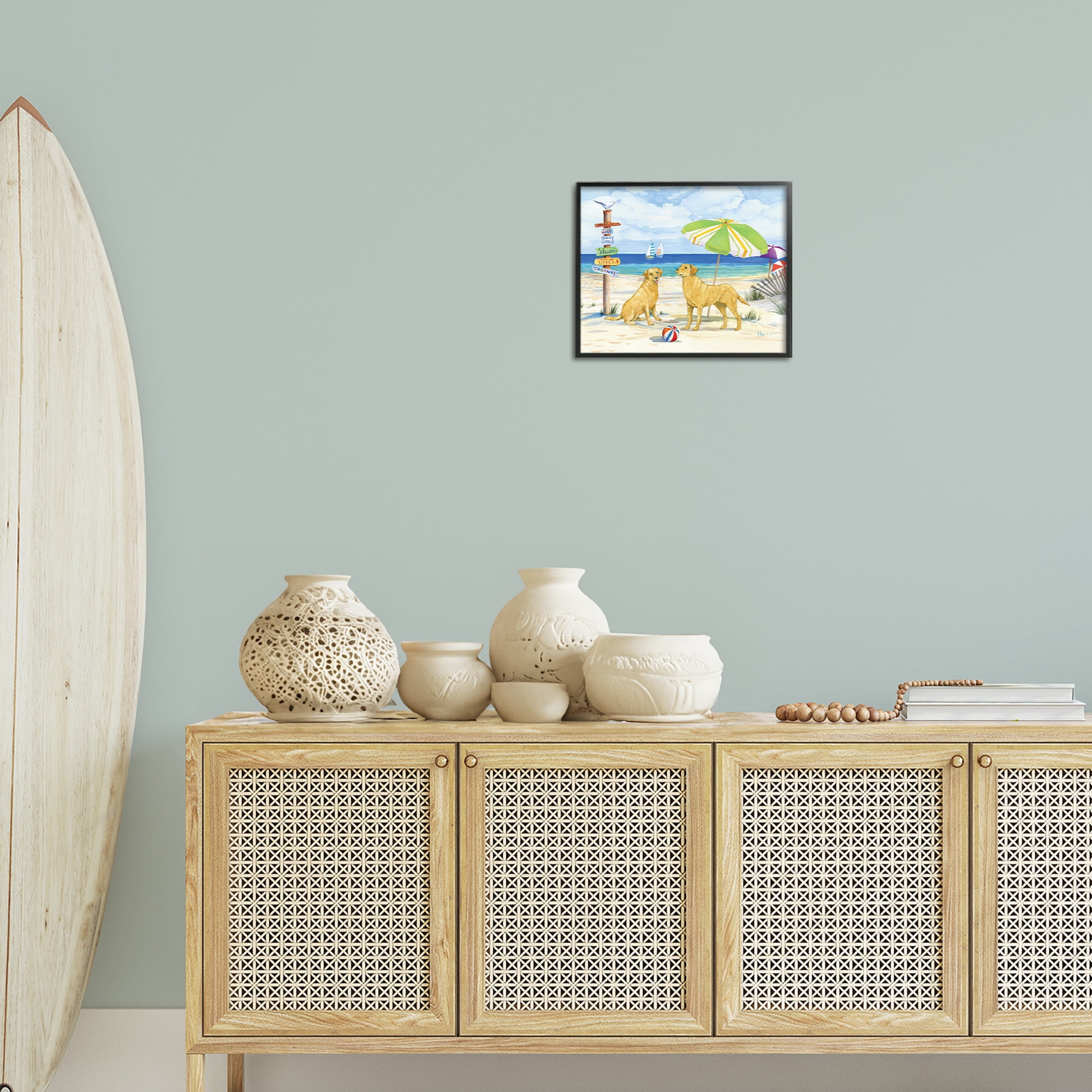 Stupell Industries Dog Beach Day Animals & Insects Painting Black Framed Art Print Wall Art, 14 x 11