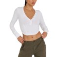thumbnail image 2 of Camiseta básica con cuello en V profundo para mujer Y2k Skinny Top Casual con botones, 2 of 6
