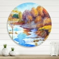 thumbnail image 2 of Designart 'Stream Though The Winter Forest Valley' Lake House Circle Metal Wall Art 11x11 - Disc of 11, 2 of 5
