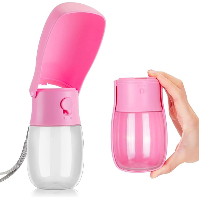 Botella de agua plegable para perros, botella de agua para perros de 280 ml, botella de agua portátil para perros para paseos al aire libre y viajes - Rosa