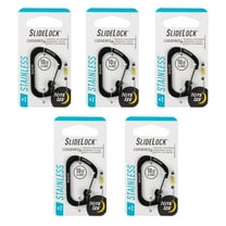 Nite Ize SlideLock Carabiner Stainless Steel - Key Holder for Daily Use - Secure Keychain Organizer with Lock - Lockable Carabiner Fits Multiple Keys - Size 2, Black (5 Pack)