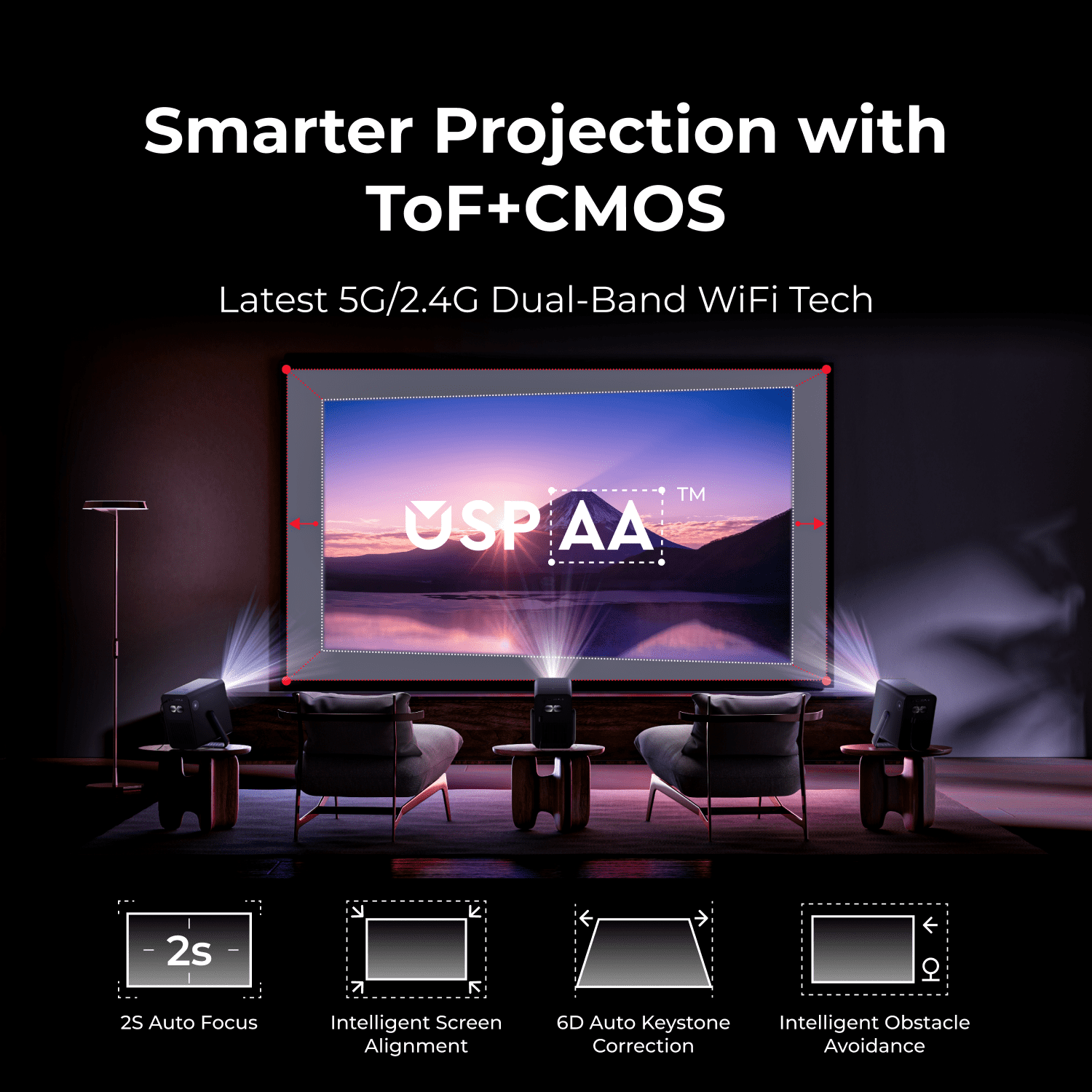 ULTIMEA Projector 4K Supported Smart Projector With Android TV, Netflix Certified, 1000 ANSI Lumens Projector Native 1080P, Dolby Audio, Home Theater Outdoor Projector, Poseidon E40