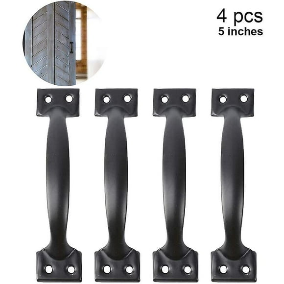4 Pieces Barn Door Handles Wooden Fence Door Pulls Vintage Cabinet Handle for Kitchen Cabinet Furniture Drawer Cabinet Hardware, 5 Inch, Black