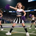 thumbnail image 5 of IROOZIGOTO Girls Cheerleader Costume Set Blue White Sleeveless Cropped Top Pleated Skirt with Pom Poms Socks for Halloween Cosplay Themed Party, 5 of 9