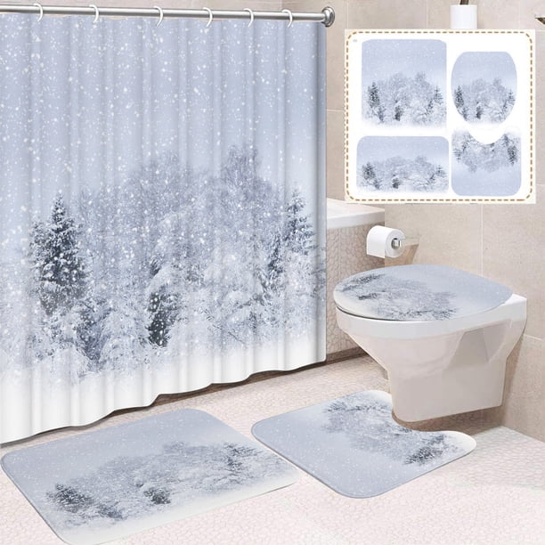 Christmas Shower Curtain Santa Curtain Background Cloth Hanging Cloth Bathroom Set