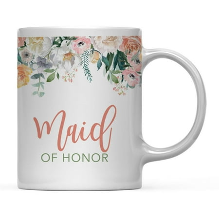 

Wedding Coffee Mug Gift Peach Flowers Florals Roses Maid of Honor 1-Pack Bridal Shower Birthday Christmas Thank You Gift for Her 11oz
