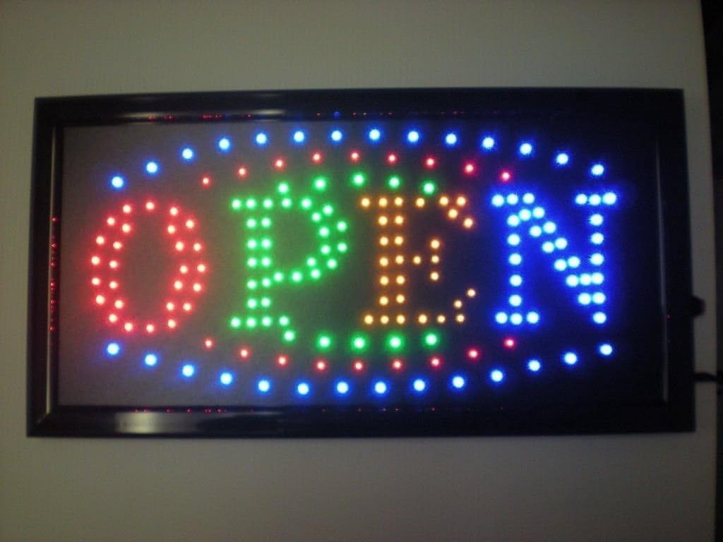 2xhome LED Open Sign – High Visibility, Multi-Color, Animated Neon Light with Motion Effects, On/Off Switch, Chain for Business Displays (19" x 10")