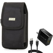 6ft Long Cable Fast Type-C 36W PD Home Charger w Holster Rugged Case Belt Clip for LG K92 5G, Harmony 4 - Lively Jitterbug Smart3 - Motorola One Zoom, Moto Z4 Z3 Play Z2 Play Force