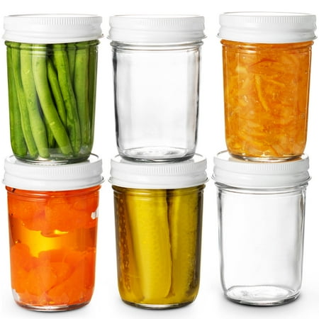 Clear Glass Mason Jars Full Mouth - 8 Ounce - (6 Pack) Glass Jars with Metal Lids Perfect Meal Prep, Food Storage, Canning, Drinking Jars, for Jelly, Jam, Dry Food, Spices, Herbs, Salads, Yogurt