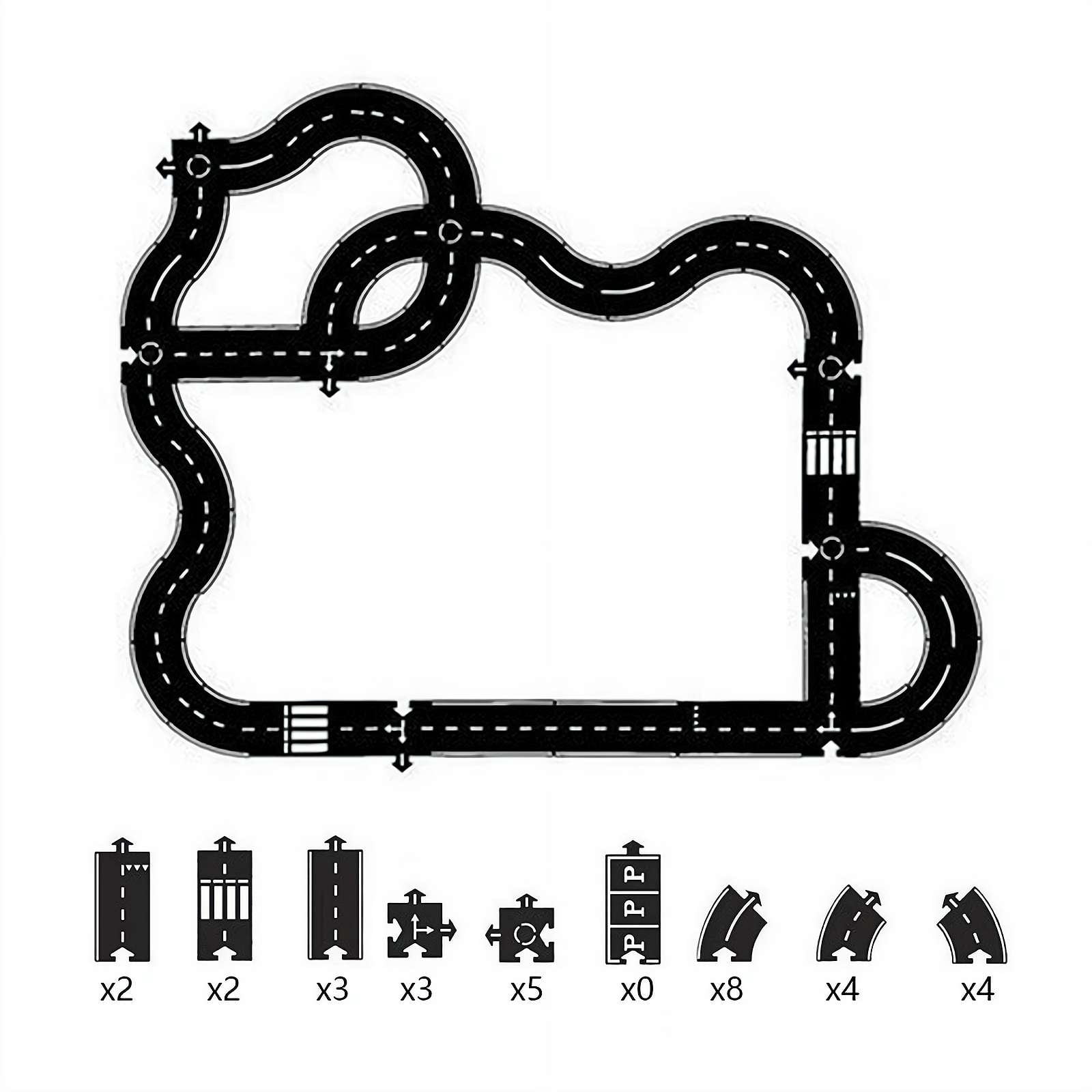 Flexible Rubber Road Puzzle Track Pieces,Waterproof Modular Puzzle Car Highway Tracks,Gift for Indoor