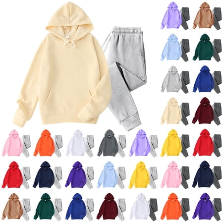 QIUOMBBP Track Suits for Women 2 Piece Outfits Sweatsuit Long Sleeve Hooded Pullover Tops and Jogging Pants Workout Sets with Pockets Khaki XXXL