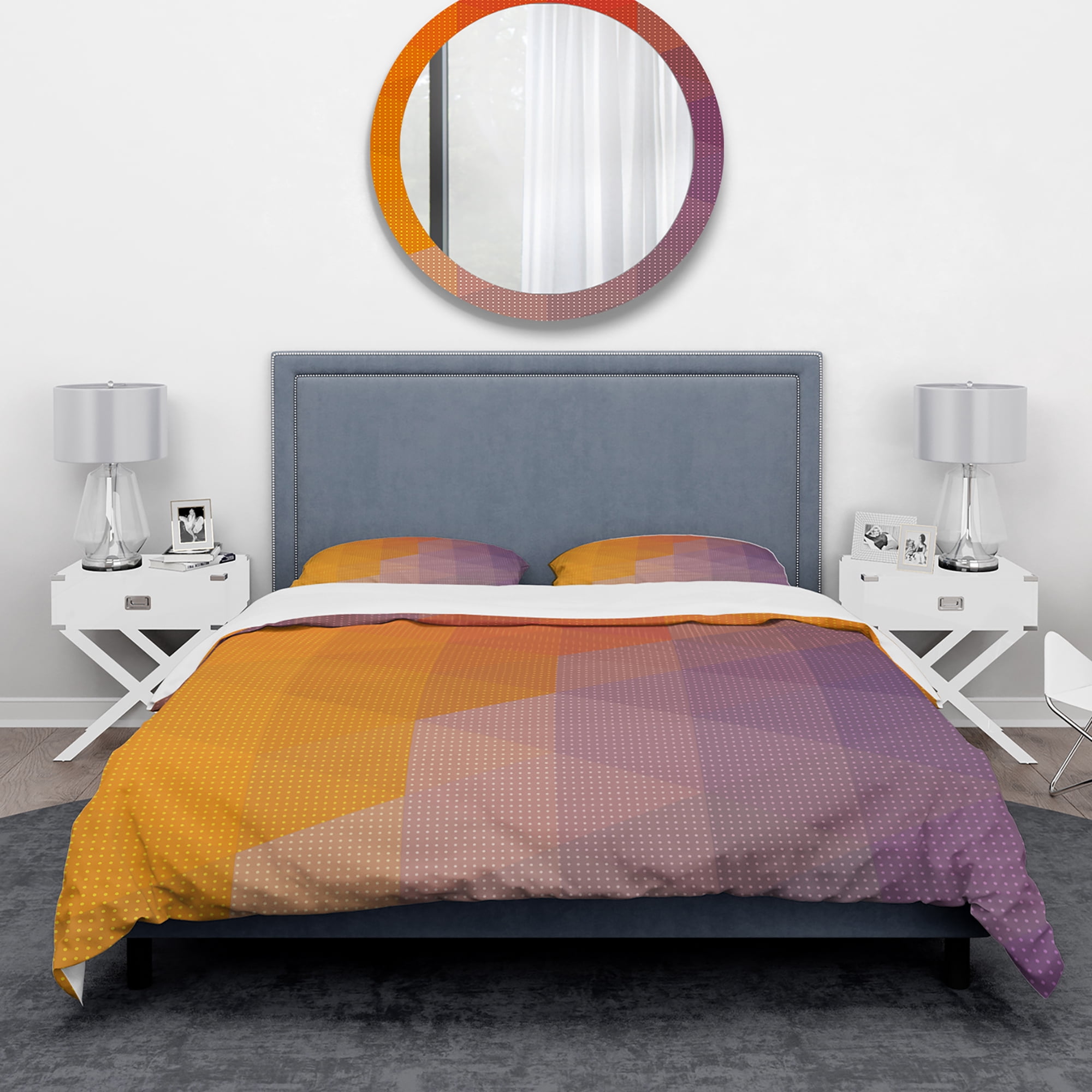 Designart 'Dotted Triangular Geometry in Yellow and Purple' Modern & Contemporary Duvet Cover Set